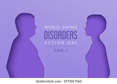 Eating disorders day background with paper layered silhouettes of slim and fat man and woman