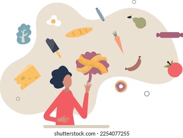 Eating disorders as psychological unhealthy diet illness .Excessive weight control and food limitation.Addiction to slimming, dieting and mental guilty feeling