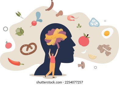 Eating disorders as psychological unhealthy diet illness .Excessive weight control and food limitation.Addiction to slimming, dieting and mental guilty feeling.flat vector illustration.