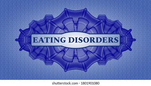 Eating disorders text inside Currency blue color japanese style pattern realistic emblem. Geometric fancy background. Intense illustration. 