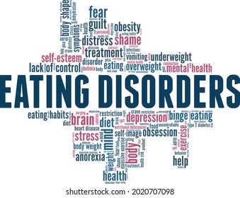 Eating disorders vector illustration word cloud isolated on a white background.