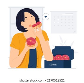 Eating donuts with different flavor concept illustration