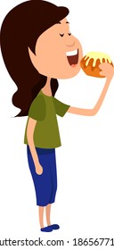 Comer rosquilla, ilustración, vector sobre fondo blanco.