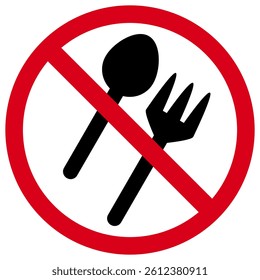 Eating and Drinking Prohibited Sign. Fork and Spoon Restriction Icon. No Food or Drink Allowed Here Symbol.