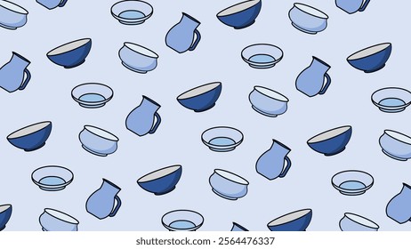 Eating and drinking utensils pattern background. Eating and drinking utensils illustration pattern. Eating and drinking utensils background. Perfect for fabrics, print, textile, wallpaper, and decor. 