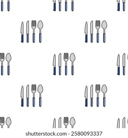 Eating and drinking utensils seamless pattern background. Eating and drinking utensils illustration. Eating and drinking utensils background. Perfect for fabrics, print, textile, wallpaper, decor.