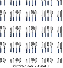 Eating and drinking utensils seamless pattern background. Eating and drinking utensils illustration. Eating and drinking utensils background. Perfect for fabrics, print, textile, wallpaper, decor.