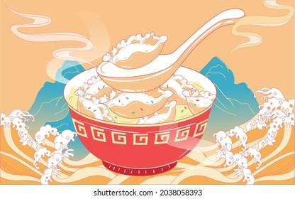 eating dumplings illustration winter solstice solar terms spring festival food national tide wind poster