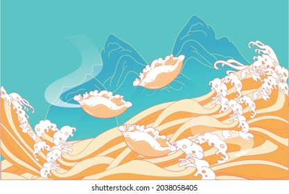 eating dumplings illustration winter solstice solar terms spring festival food national tide wind poster