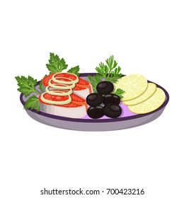 Eating fish and salad. Eating and cooking single icon in cartoon style vector symbol stock illustration web.