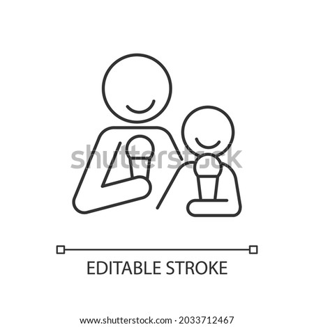 Eating ice cream together linear icon. Increase family bonding over food. Enjoy frozen dessert. Thin line customizable illustration. Contour symbol. Vector isolated outline drawing. Editable stroke