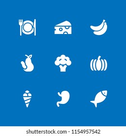 eating icon. 9 eating set with vegetarian, fish, food and restaurant and stomach vector icons for web and mobile app