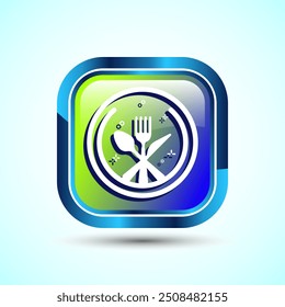 Comendo Icon Button Design Illustration. Garfo, colher, ícone do restaurante