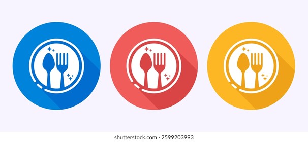 Eating icon button design illustration. Fork, spoon, restaurant icon in shadow button design