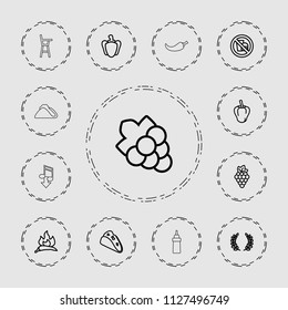 Eating icon. collection of 13 eating outline icons such as grape, chili, pepper, grape, taco, no fast food, olive branch, ketchup. editable eating icons for web and mobile.