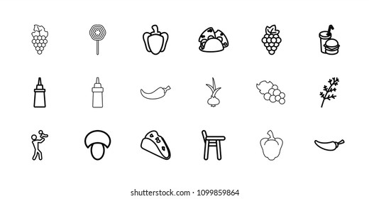 Eating icon. collection of 18 eating outline icons such as mushroom, grape, deel, father with baby, taco, ketchup, pepper. editable eating icons for web and mobile.