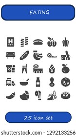  eating icon set. 25 filled eating icons. Simple modern icons about  - Hotel, Marshmallow, Bread, Plum, Pepper, Picnic, Bananas, Measuring tape, Feeding chair, Corn, Tangerine