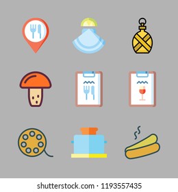 eating icon set. vector set about canteen, hot dog, oyster and restaurant icons set.