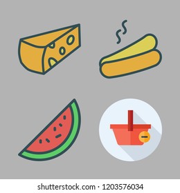 eating icon set. vector set about watermelon, cheese, shopping basket and hot dog icons set.