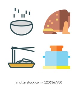 eating icon set. vector set about noodles, toad, toaster and soup icons set.