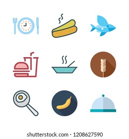 eating icon set. vector set about fried egg, dinner, flying fish and restaurant icons set.