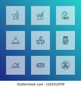 Eating icons line style set with coffee bean, chinese food, sugar free and other unsweetened elements. Isolated vector illustration eating icons.