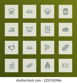 Eating icons line style set with waffle, wine, birthday cake and other crisp elements. Isolated vector illustration eating icons.