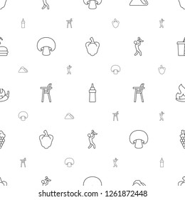eating icons pattern seamless white background. Included editable line pepper, ketchup, taco, mushroom, baby chair, father with baby, chili icons. eating icons for web and mobile.