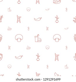 eating icons pattern seamless white background. Included editable line pepper, burger and drink, chili, baby chair, mushroom, onion, grape icons. eating icons for web and mobile.