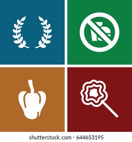 Eating icons set. set of 4 eating filled icons such as pepper, lollipop, no fast food