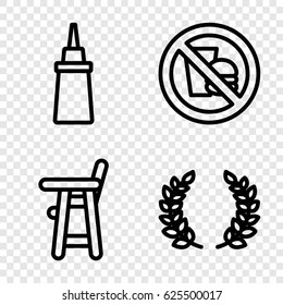 Eating icons set. set of 4 eating outline icons such as baby chair, ketchup, no fast food