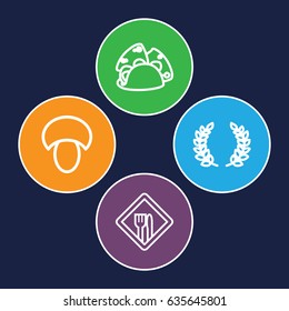 Eating icons set. set of 4 eating outline icons such as mushroom, taco, restaurant