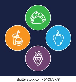 Eating icons set. set of 4 eating outline icons such as grape, pepper, taco