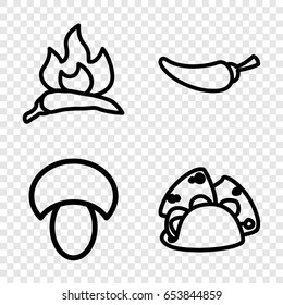 Eating icons set. set of 4 eating outline icons such as mushroom, chili, taco