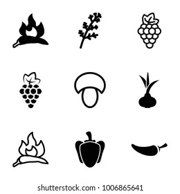 Eating icons. set of 9 editable filled and outline eating icons such as onion, grape, deel, chili, pepper