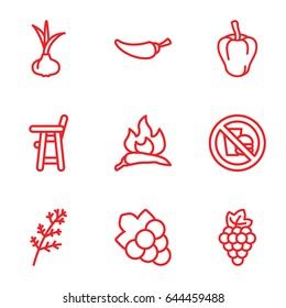 Eating icons set. set of 9 eating outline icons such as onion, grape, deel, chili, pepper, baby chair, grape