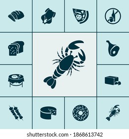 Eating icons set with chicken, bread, cheddar and other crab elements. Isolated vector illustration eating icons.