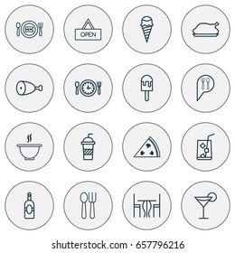 Eating Icons Set. Collection Of Chicken Fry, Bowl, Cocktail And Other Elements. Also Includes Symbols Such As Dinning, Fry, Alcohol.