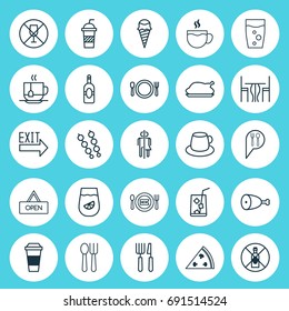 Eating Icons Set. Collection Of Cutlery, Doorway, Soda And Other Elements. Also Includes Symbols Such As Plate, Dinning, Ice.