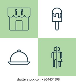 Eating Icons Set. Collection Of Dining, Restroom, Lolly And Other Elements. Also Includes Symbols Such As Meal, Popsicle, Lolly.