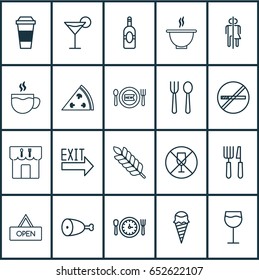 Eating Icons Set. Collection Of Fresh Dining, Mocha, Meal Hour And Other Elements. Also Includes Symbols Such As Pizza, Poultry, Pizzeria.