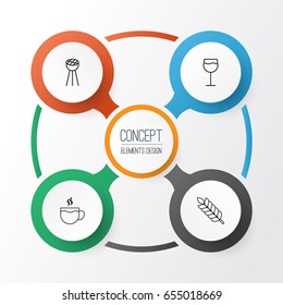 Eating Icons Set. Collection Of Grill, Wineglass, Wheat And Other Elements. Also Includes Symbols Such As Grill, Wheat, Wineglass.