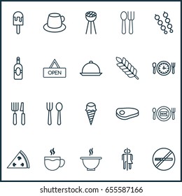 Eating Icons Set. Collection Of Grill, Steak, Bowl And Other Elements. Also Includes Symbols Such As Alcohol, Dessert, Grain.