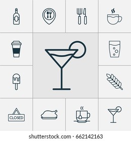 Eating Icons Set. Collection Of Hot Drink, Closed Placard, Food Mapping And Other Elements. Also Includes Symbols Such As Closed, Food, Ice.