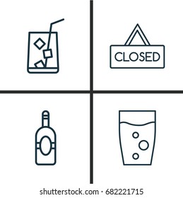 Eating Icons Set. Collection Of Lemon Juice, Beverage, Closed Placard And Other Elements. Also Includes Symbols Such As Placard, Water, Drink.