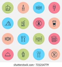 Eating Icons Set. Collection Of Lemon Juice, Dining Room, Hot Drink And Other Elements. Also Includes Symbols Such As Hooch, New, Cutlery.