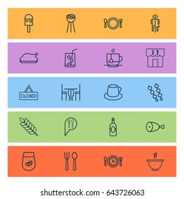 Eating Icons Set. Collection Of Lemonade, Cutlery, Lemon Juice And Other Elements. Also Includes Symbols Such As Tea, Dinning, Time.