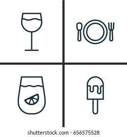 Eating Icons Set. Collection Of Lolly, Cutlery, Wineglass And Other Elements. Also Includes Symbols Such As Lolly, Drink, Plate.