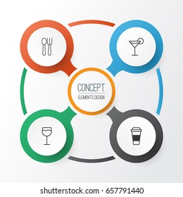 Eating Icons Set. Collection Of Mocha, Wineglass, Cocktail And Other Elements. Also Includes Symbols Such As Spoon, Cutlery, Glassware.