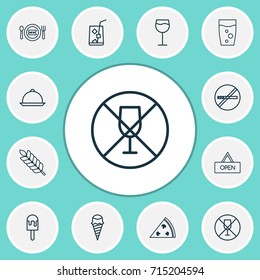 Eating Icons Set. Collection Of Platter, Wineglass, Board And Other Elements. Also Includes Symbols Such As Lolly, Dining, Alcohol.
